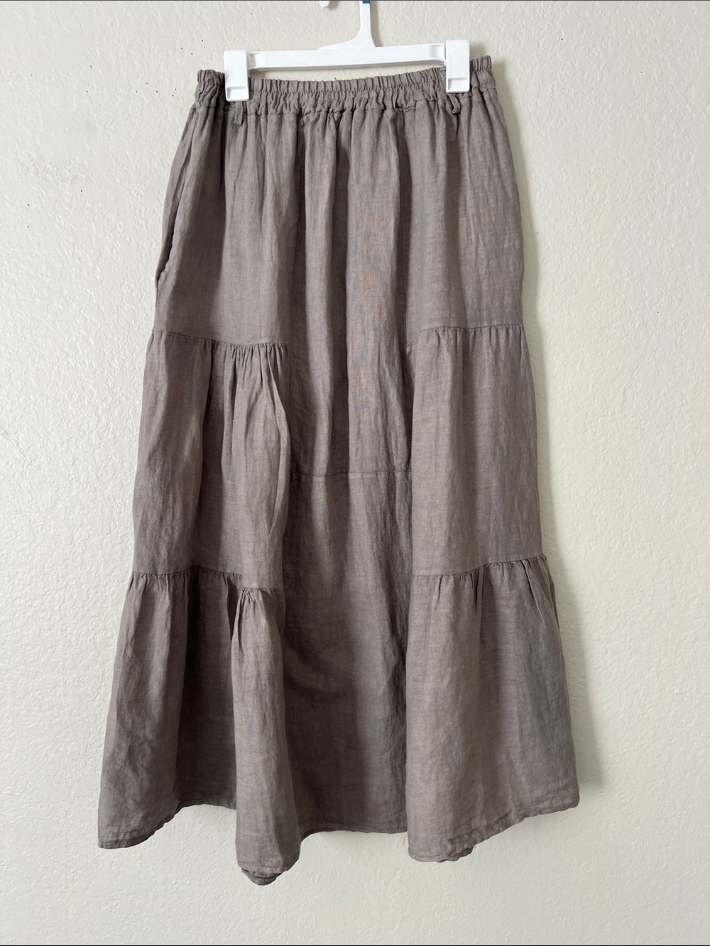 NWOT CONCIOUS COTERIE (ITALY) 100% Linen Maxi Skirt Taupe Size S